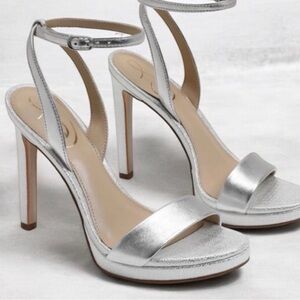 Sam Edelman Silver Metallic Ankle-Strap High Heels
